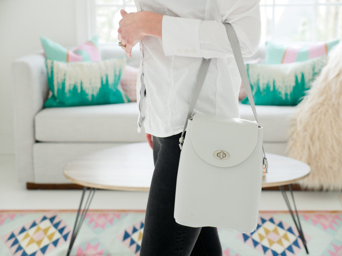 Brenda Mierish Martino pictured with the Naya Breastpump light grey pumping case