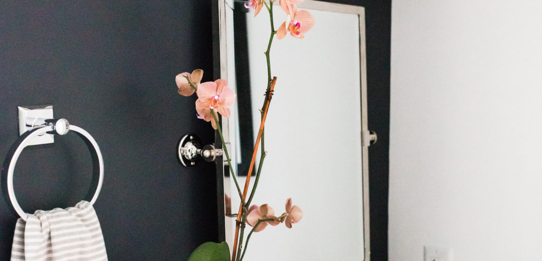 Brenda Mierish Martino shares the full redesign of her black, white, and grey concept powder room in her Connecticut home