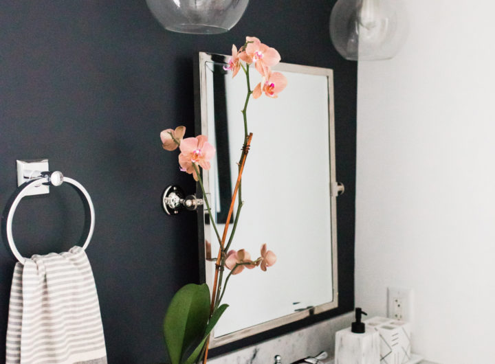 Brenda Mierish Martino shares the full redesign of her black, white, and grey concept powder room in her Connecticut home