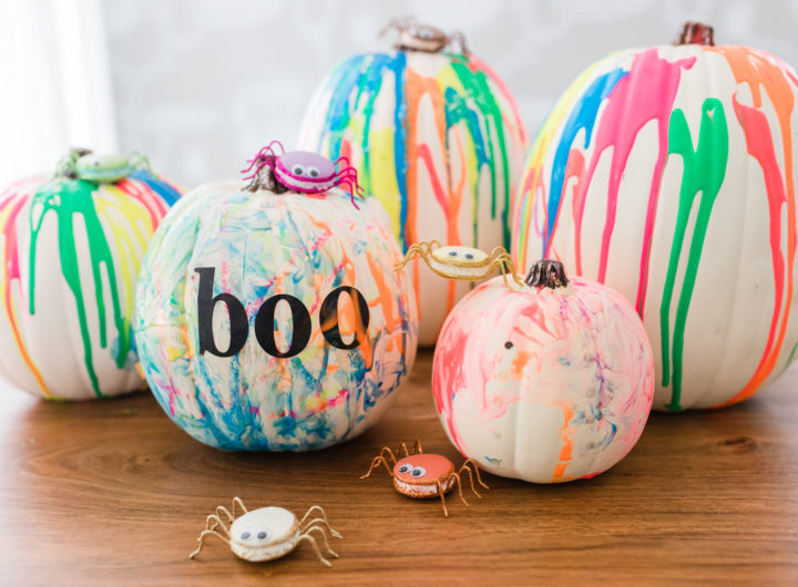 Brenda Mierish Martino makes DIY technicolor pumpkins for Halloween with her two toddler children