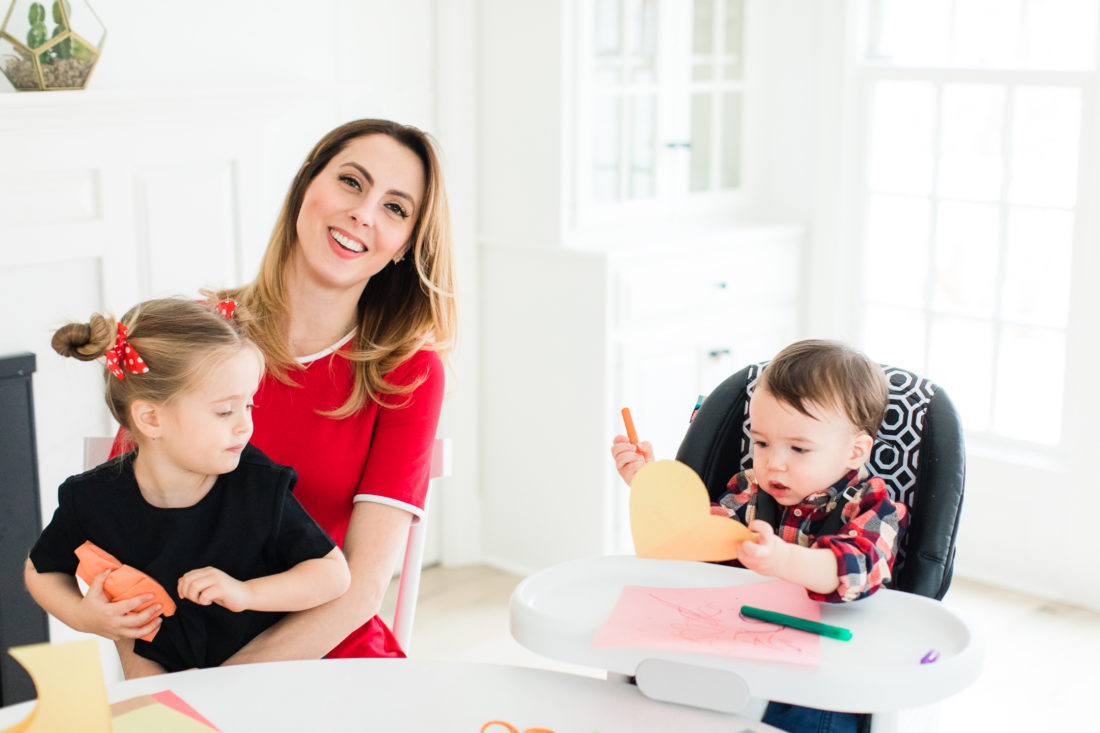 Brenda Mierish Martino decorates Valentine's Day cards with her two children, Marlowe and Major, at their kitchen table in Connecticut