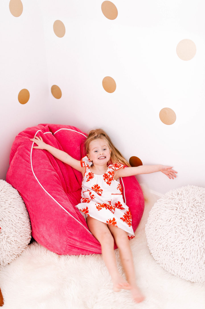Brenda Mierish Martino's daughter Marlowe makes a silly face on a colorful bean bag chair