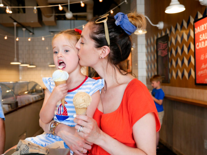 Brenda Mierish Martino kisses her daughter Marlowe on the cheek as they both enjoy an ice cream cone in Charleston